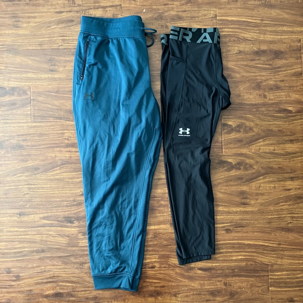 Under Armour | BUNDLE teal sweatpants & black heatgear compression leggings XXL